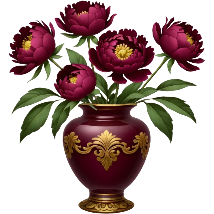 5 burgundy peonies in a vintage vase emoji