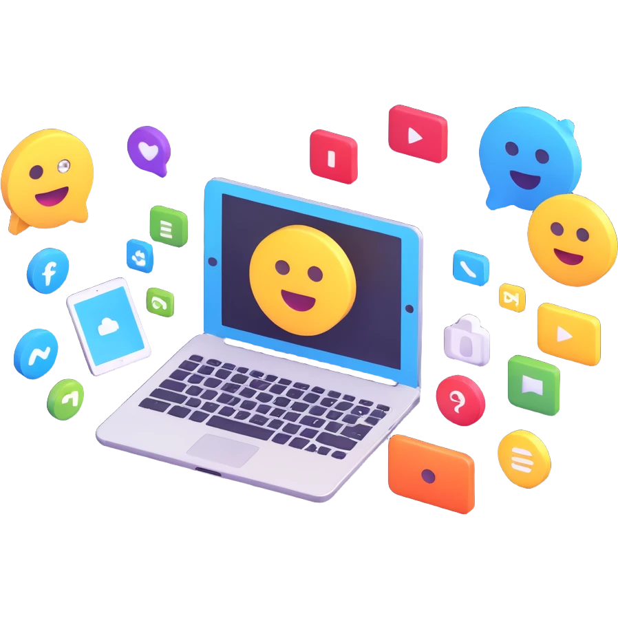 Add digital tools such as tablets, laptops, and software icons to the refined innovation scene, maintaining the same 3D emoji style and cohesive look. emoji