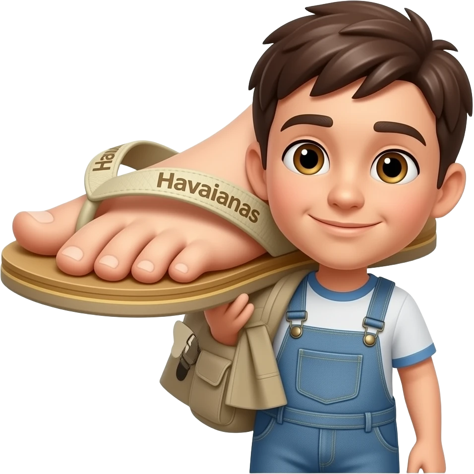 Um menino levando uma pisa da mãe dele e ele está levando essa pisa com uma chinela havaianas embaixo da chinela está escrita havaianas e em cima também emoji