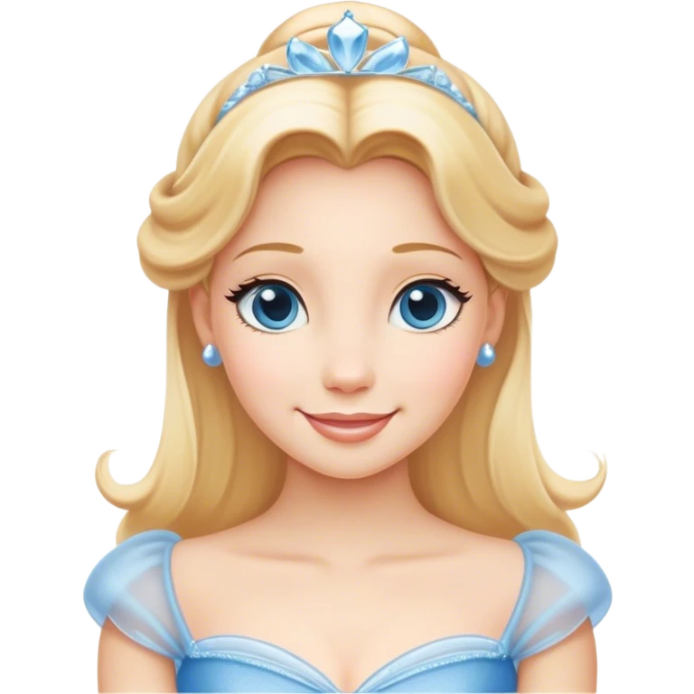 Cinematic Radiant Cinderella Portrait Emoji, rendered in a clean vector-style with bold proportions. Show Cinderella with a warm, serene smile, fair skin, and lustrous blonde hair, wearing a simple yet elegant dress that shimmers with gentle light. The image glows with an inviting, soft radiance and high shine, embodying timeless beauty. emoji