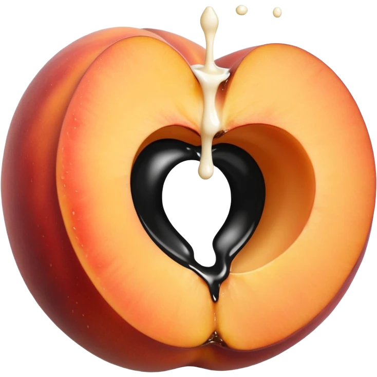 black hole in the middle of a peach. milk is leaking out of the hole emoji