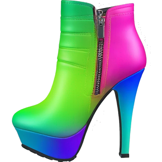 Realistic isolated top view pair of lime green,hot pink ,blue and green ombre high heel ankle bootie boots.  emoji