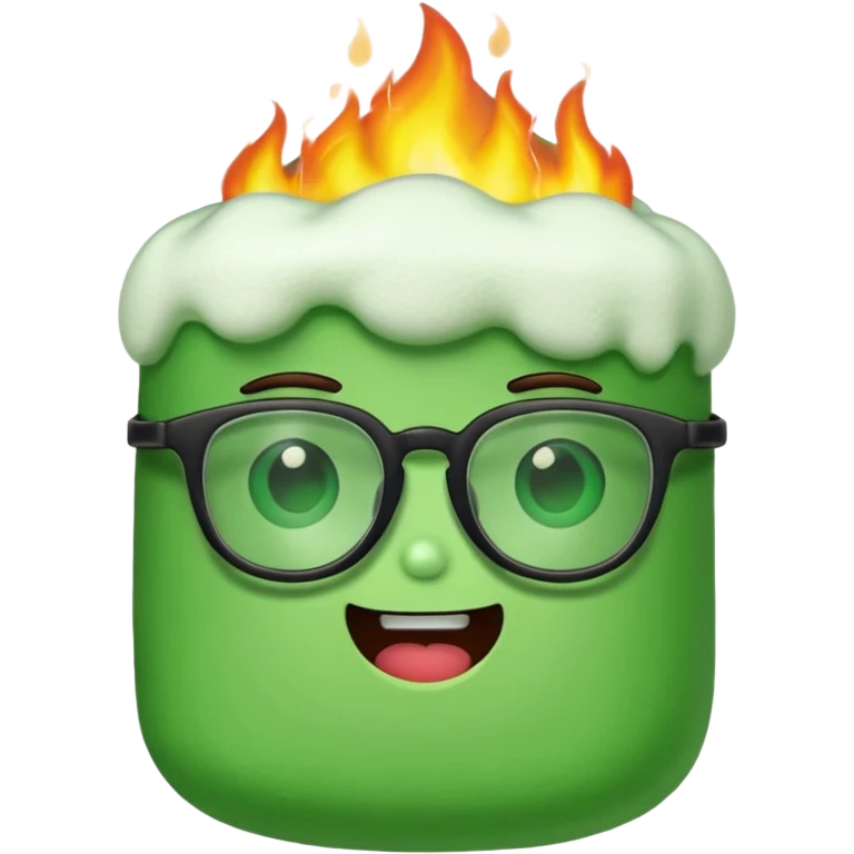 burning green marshmallow with ,glassess, just marshmallow emoji