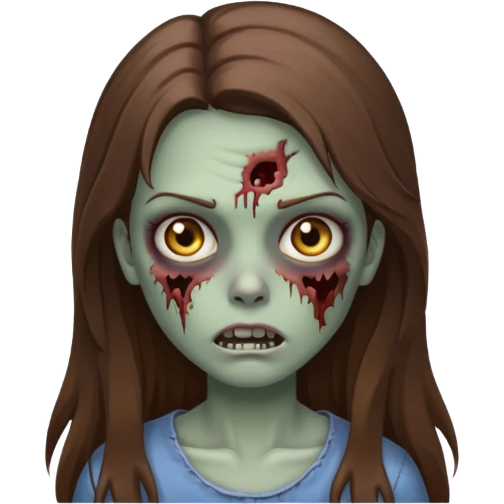 zombie girl with long brown hair iOS emoji style emoji