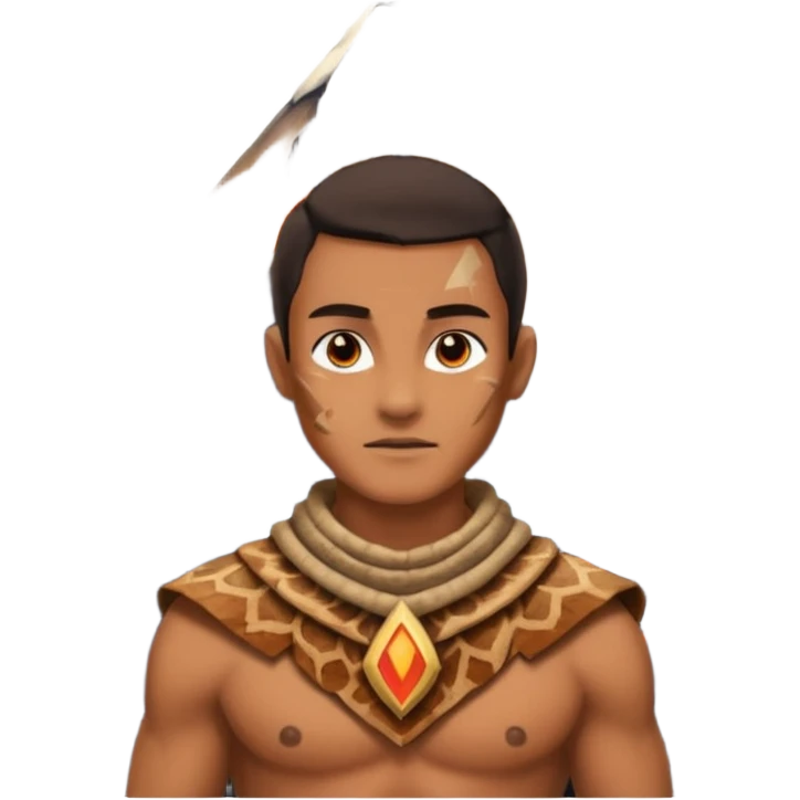 a avatar wearing ancient animal skin cloth with volcano behind, half body, icon emoji