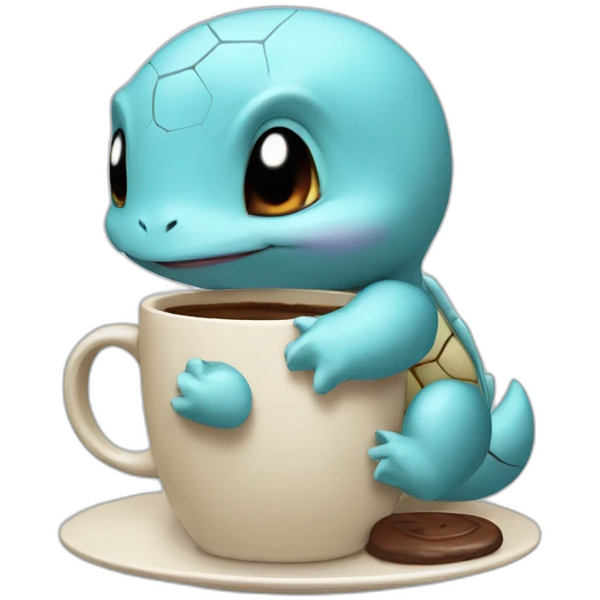 sleepy tired Squirtle drinks coffee emoji