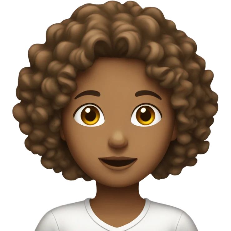 A girl with curly brown hair using her laptop emoji