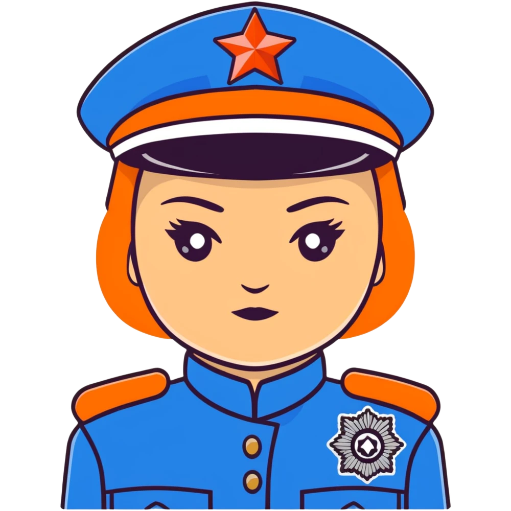 Female Russian police officer with traditional Russian police fur hat and blue uniform emoji