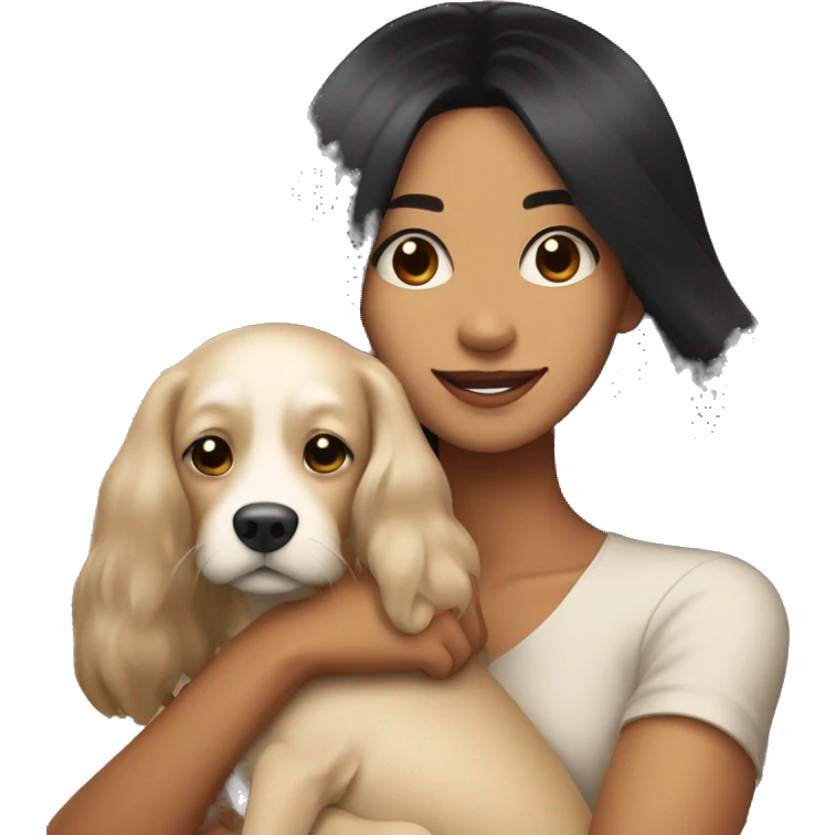 pretty woman with very long black hair and caramel skin hugging a beige dog emoji