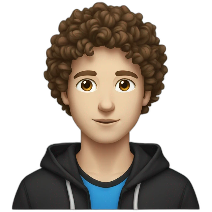 white young guy brown curly hair split blue eyes black hoodie emoji