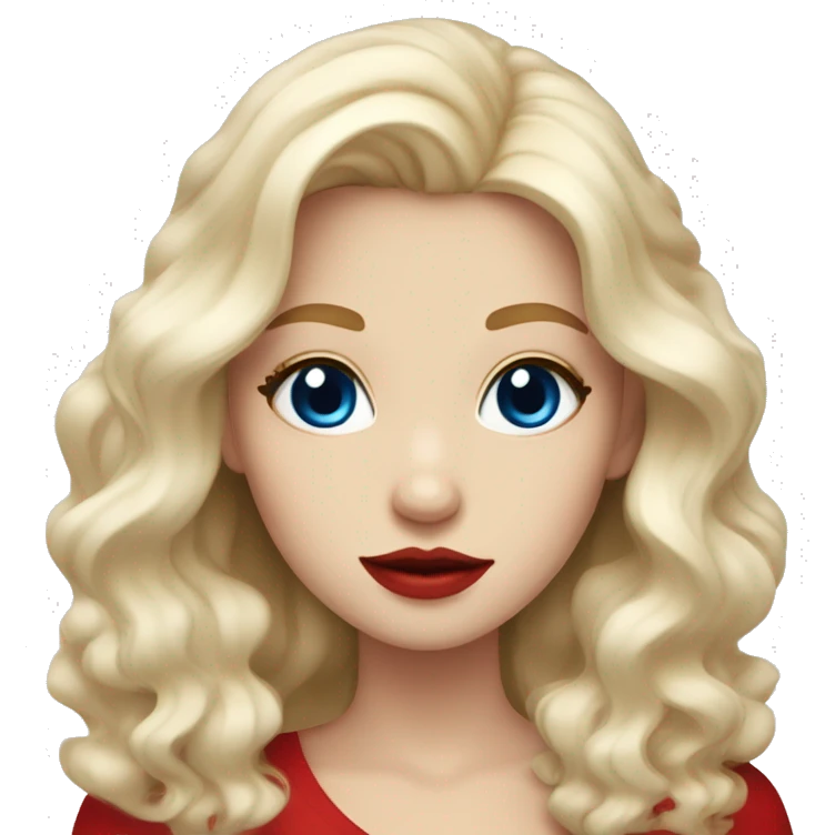 A white blonde girl with long wavy hair an dark blue eyes with red big lips make her cute emoji