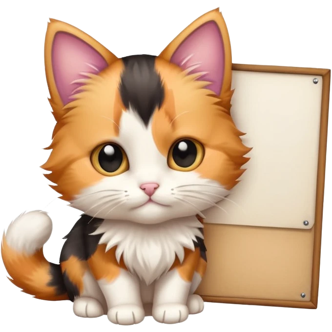 Calico kitten holding a large blank sign emoji