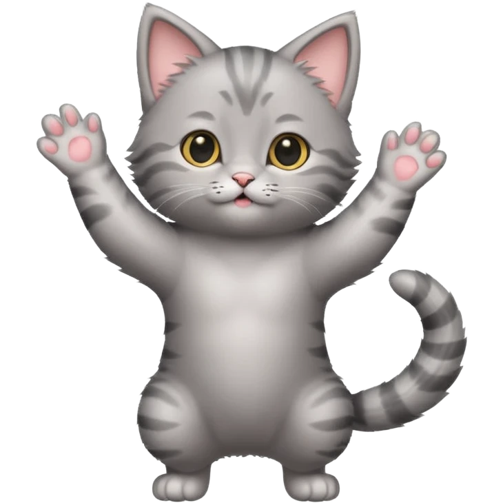  Cute Gray kitten standing stretching arms emoji