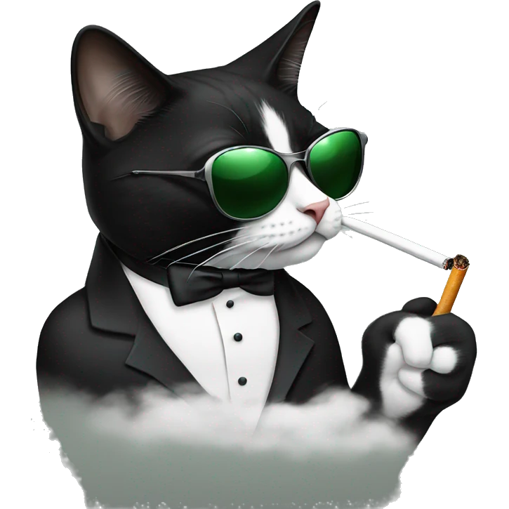 Tuxedo cat with sunglasses smoking a cigarette  emoji