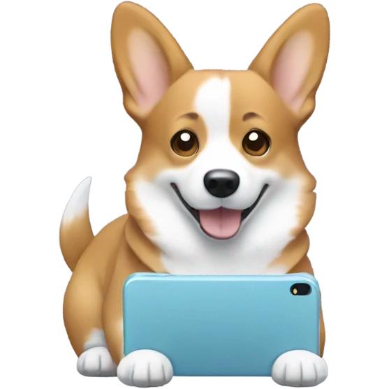Corgi texting on a light blue iPhone  emoji
