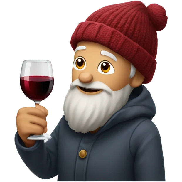 Old man with winter hat and wine emoji