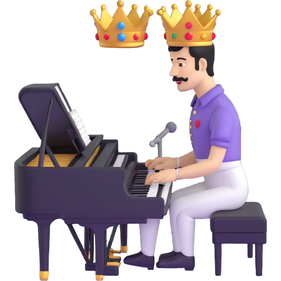 Freddie Mercury wearing crown playing piano emoji