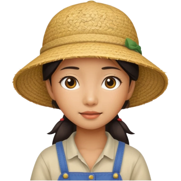 Asian girl with rice farmer hat emoji