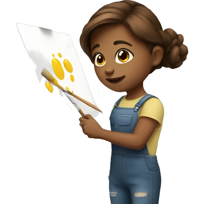 A girl with brown hair is painting a picture emoji