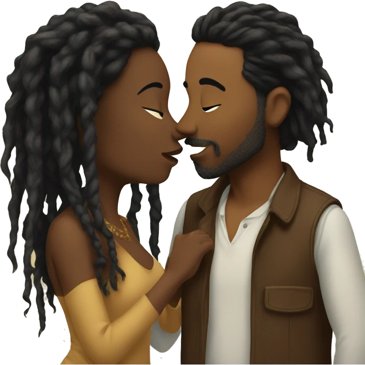 Man with dreadlocks kissing brown women with black hair emoji