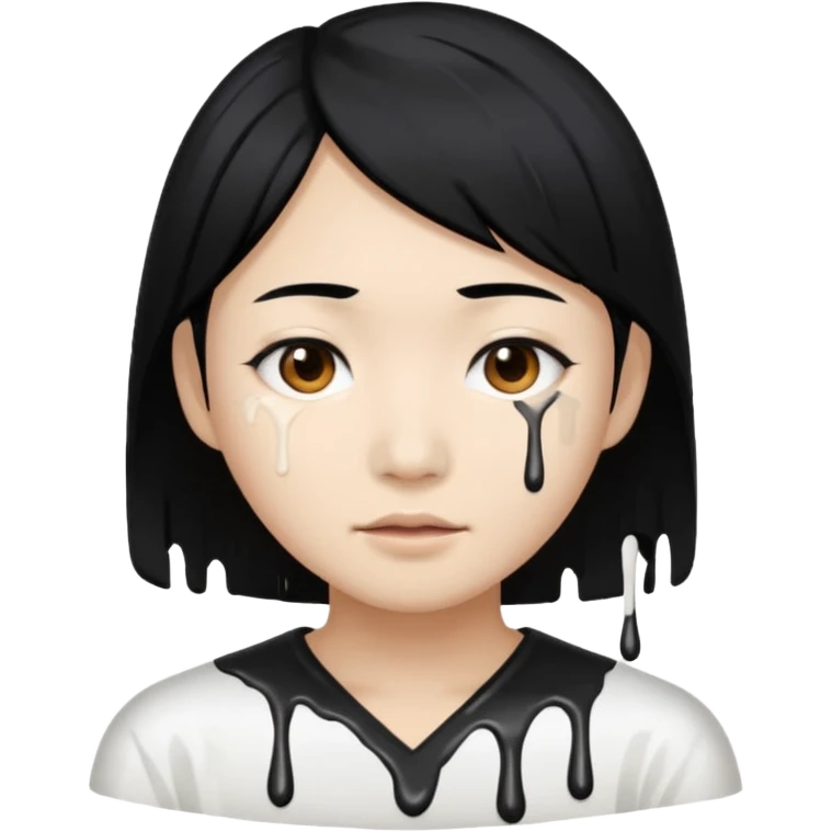 Asian Black hair white paint dripping  emoji