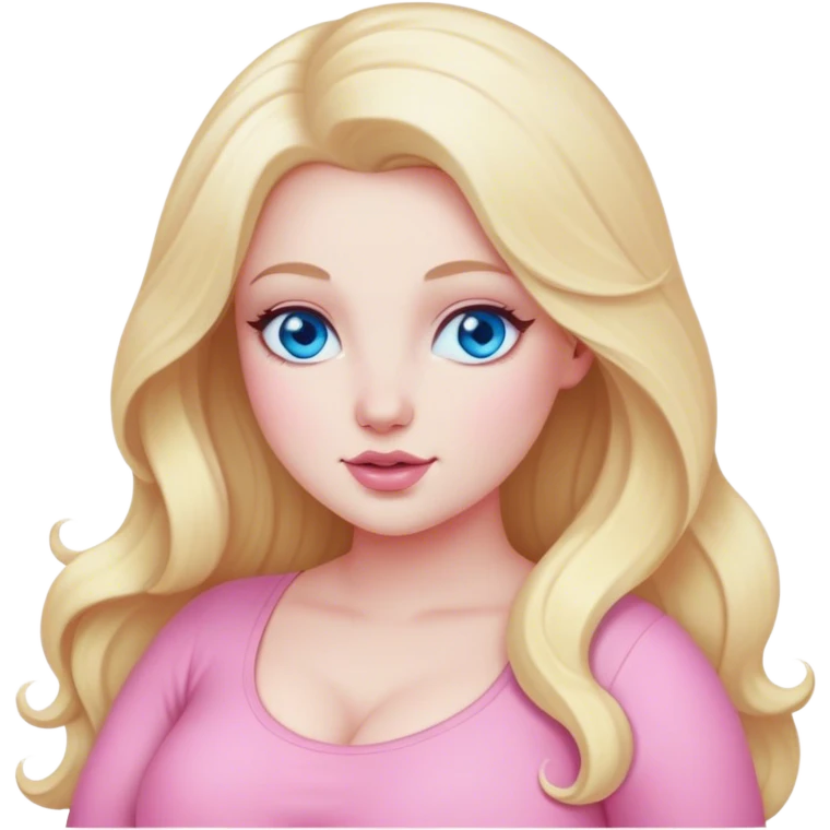 Curvy, blonde long hair, blue eye, pale white skinned woman, pink full body pose sfw emoji