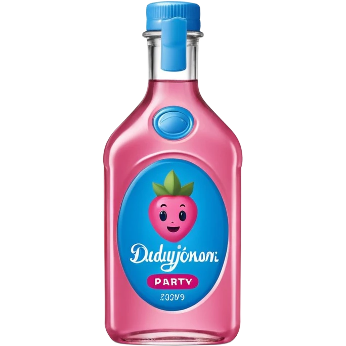 bottle of oil blue top pink outside with logo that says Diddy Party oil Johnson and Johnson  brand with a smiling berry on top emoji