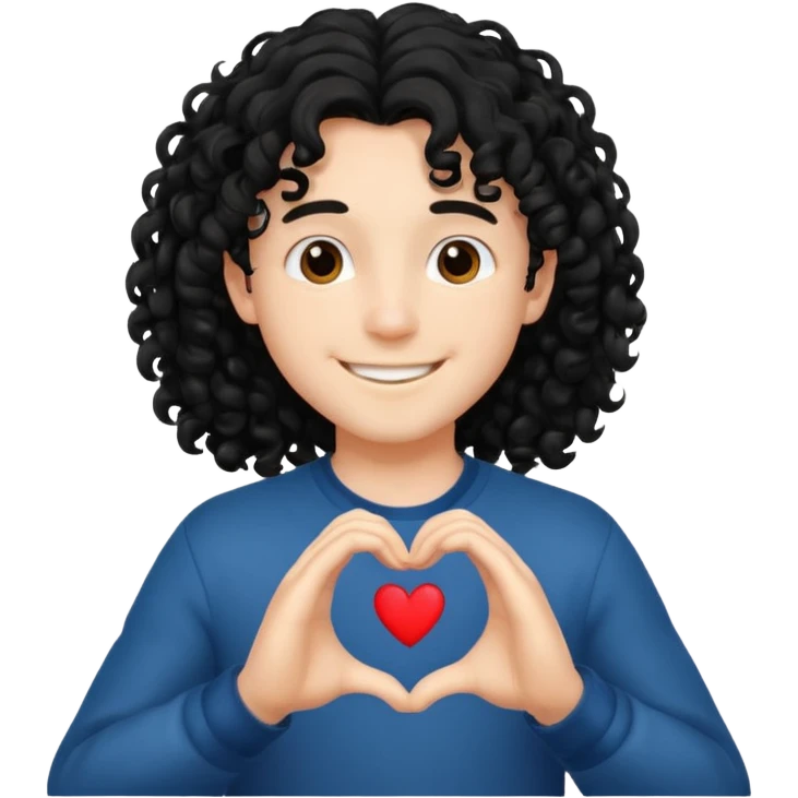 Un garçon beau qui fait un cœur avec des cheveux noir long et bouclé emoji