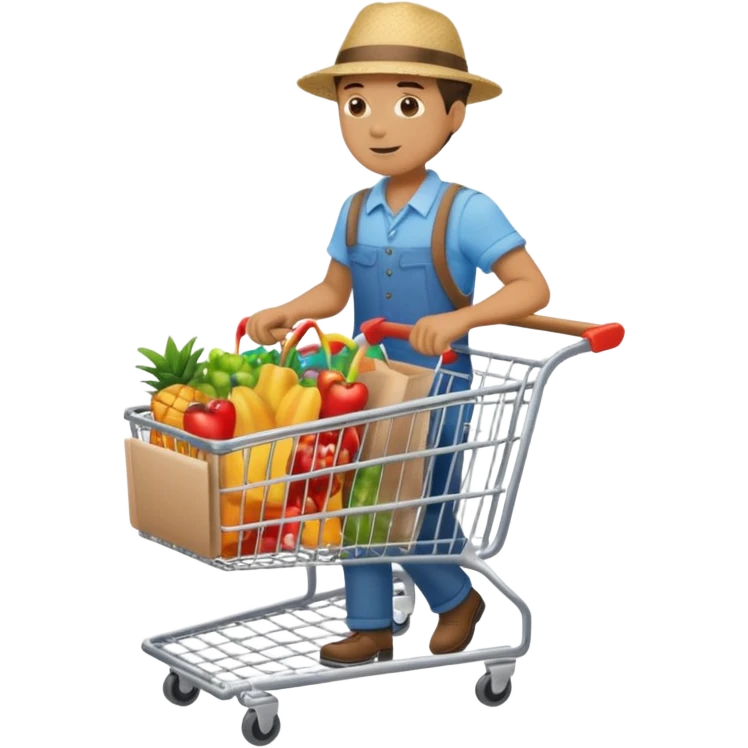 full body of a man pushing a shopping cart inside a supermarket emoji
