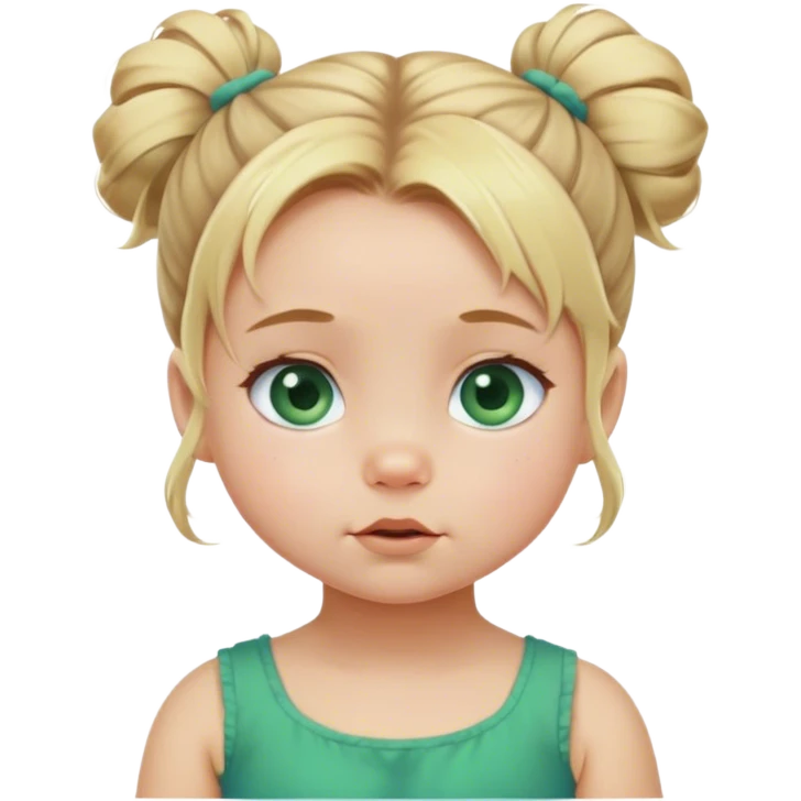 Blond baby girl with messybun green dress blue eyes emoji
