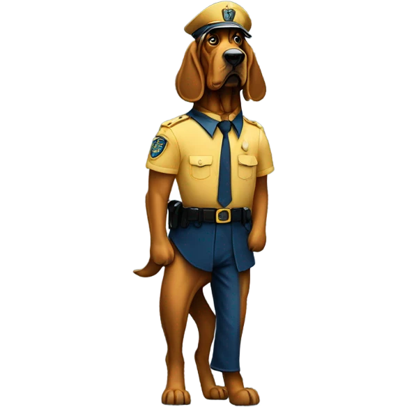 Full body Gold and blue bloodhound as a policeman directing traffic.  emoji
