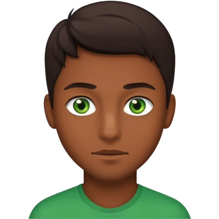 green eyes. handsome. young man. brown skin. Dark hair. emoji