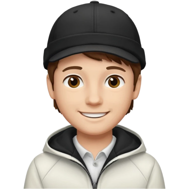 Créame a un chico blanco con gorra negra con el pelo castaño y qué tenga una chaqueta blanca más animado emoji