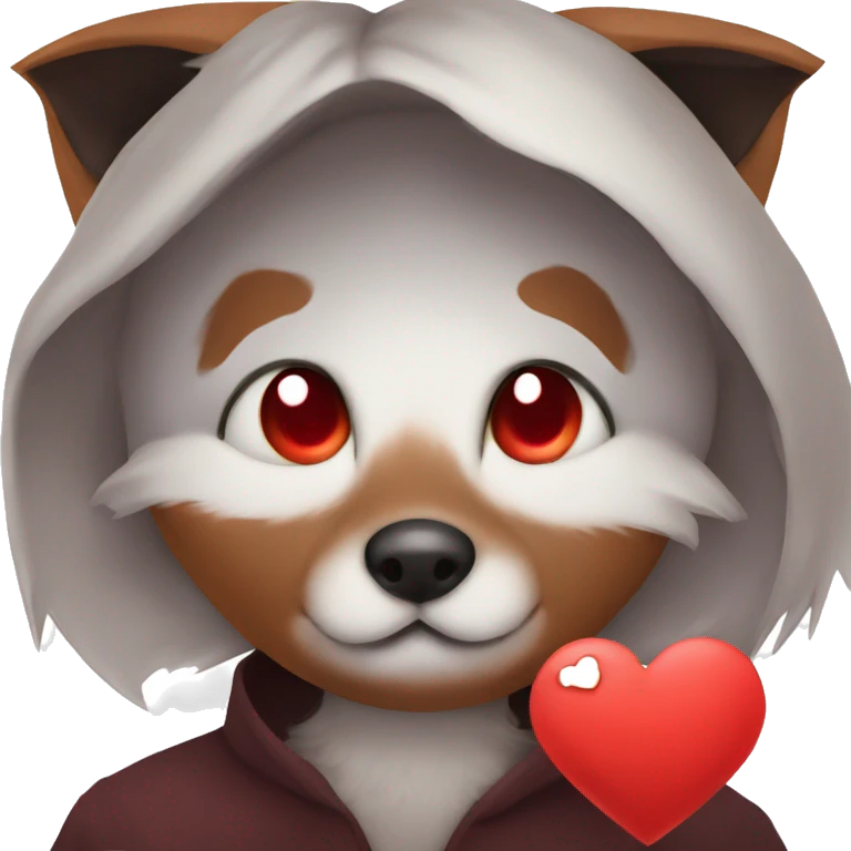 dark red fox face with tiny red heart instead of eyes emoji