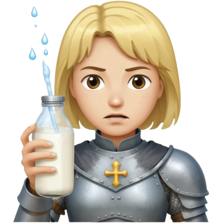 Un biberon avec du lait chaud et Jeanne d’arc en colère qui flotte dedans  emoji