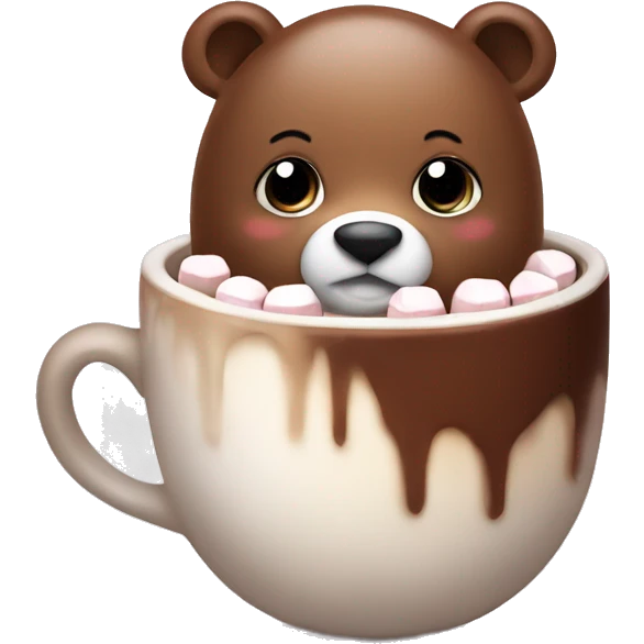 Baby bear ina. Cup of hot chocolate with marshmallows on its head  emoji