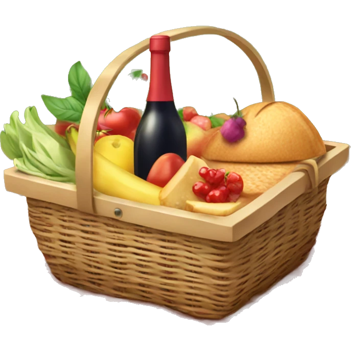  beautiful picnic basket filled with romantic summer foods with a Summer Core  emoji