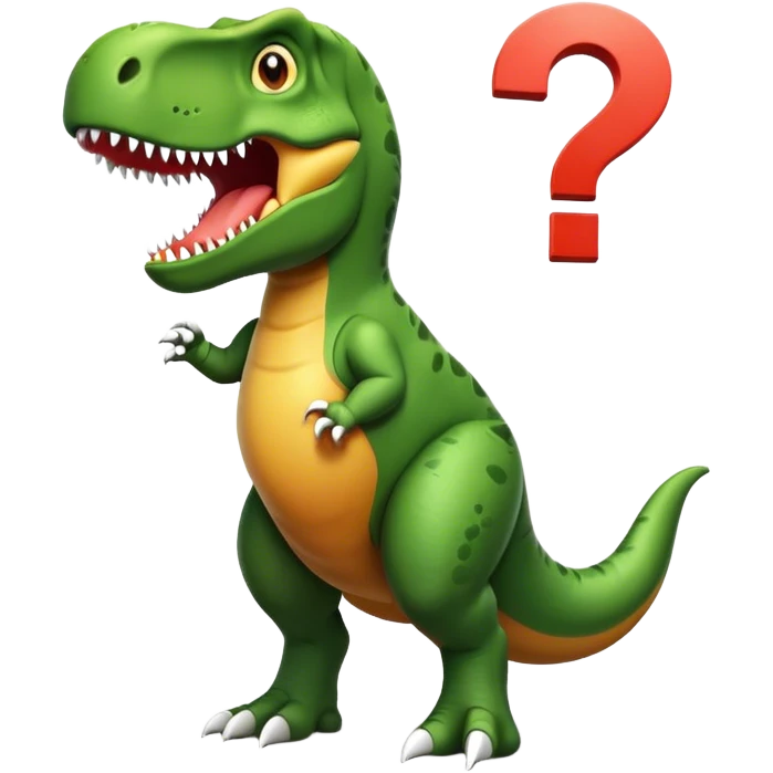 t-rex holding a question mark emoji