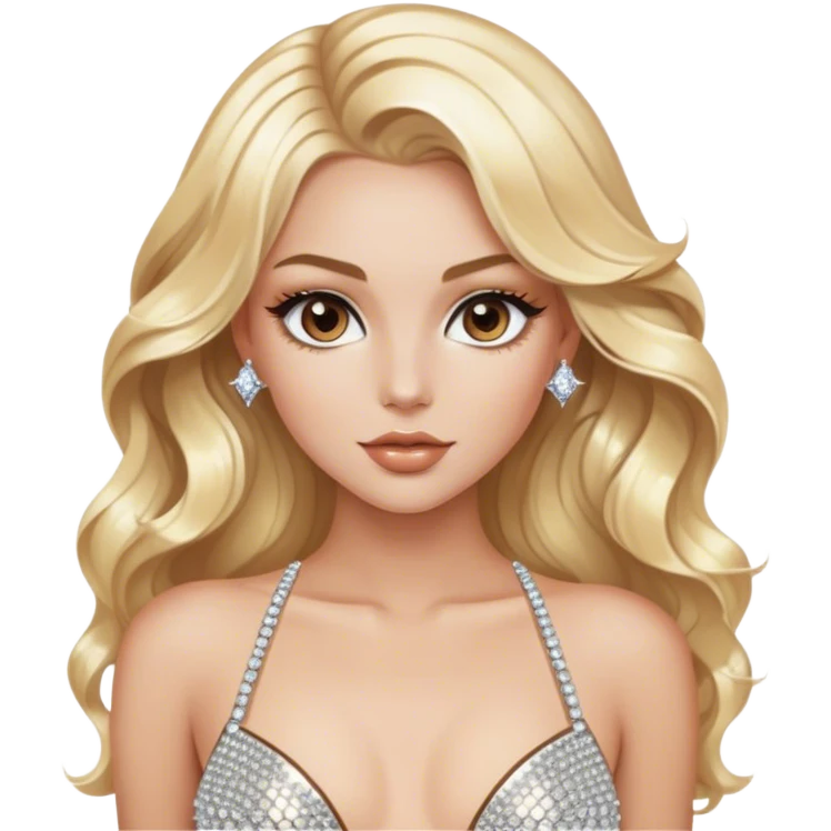 Luxury blonde model, brown eyes, sleek wavy hair, diamanté rhinestone covered bodysuit  emoji