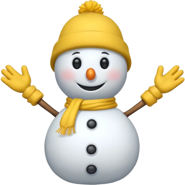 snowman wearing yellow hat, wood arms emoji