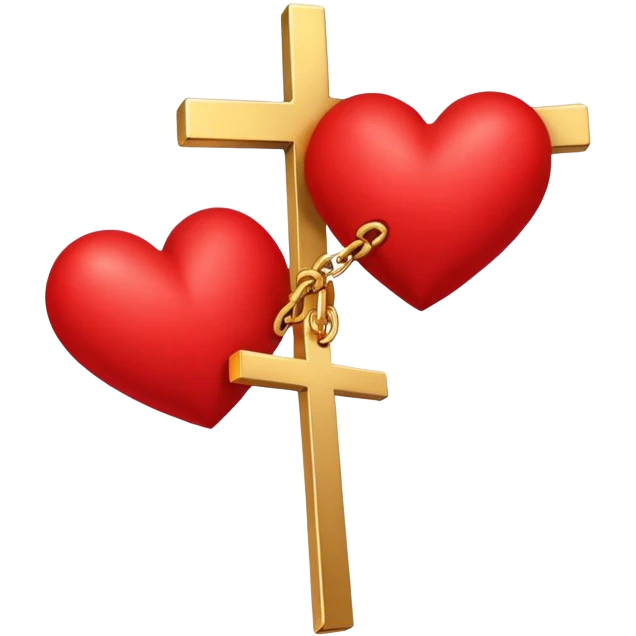 Two red  hearts connected by a simple gold cross  emoji