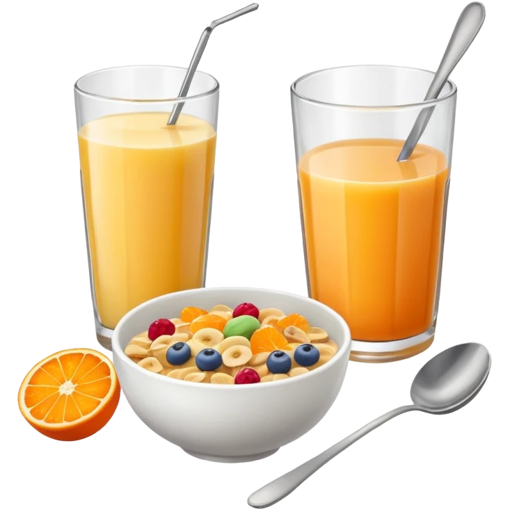 A glass of juice and a bowl with cereals emoji