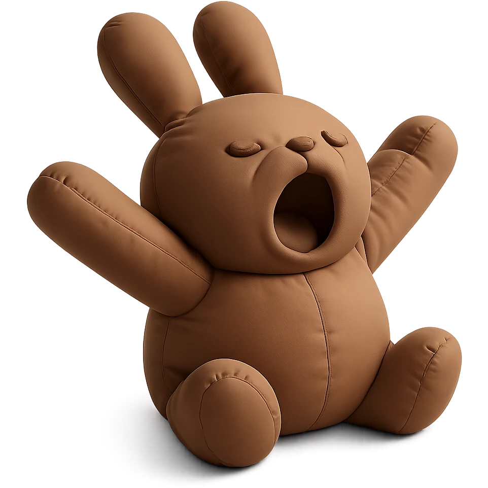 brown bunny stretching arms while yawning, cushion style emoji