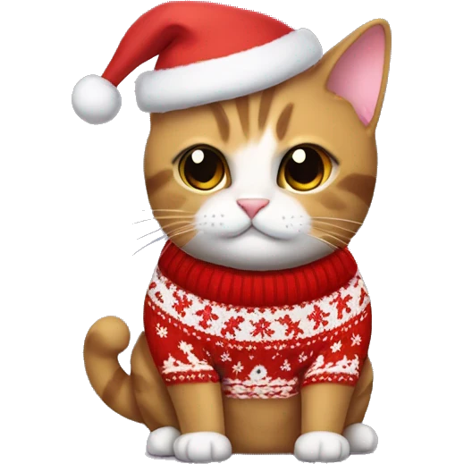 Cat with a ugly Christmas sweater with bows because it’s coquette. 2024 coquette emoji