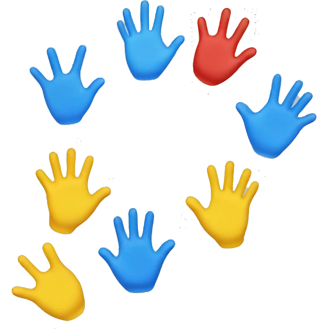 Red, blue, yellow hands emoji