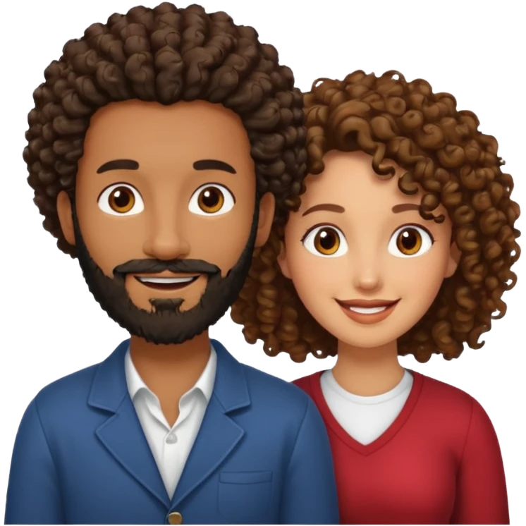 Beso mujer morena rizada y hombre blanco con barba negra emoji