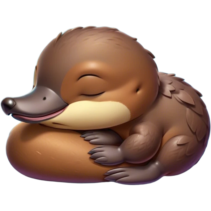 Meme-Worthy Cute Sleeping Platypus Portrait Emoji, Head resting peacefully with a contented smile, showcasing a unique, streamlined build and a luxuriously soft brown fur, eyes shut in a serene, restful float, Simplified yet hilariously adorable features, highly detailed, glowing with a soft, drowsy light, high shine, relaxed and utterly lovable, stylized with an air of playful laziness, bright and heartwarming, soft glowing outline, capturing the essence of a comically sleepy platypus, so meme‐worthy it feels like it could instantly become the next viral sensation of adorable slumber! emoji