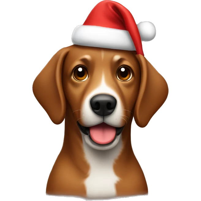 Brown dog with Christmas hat emoji