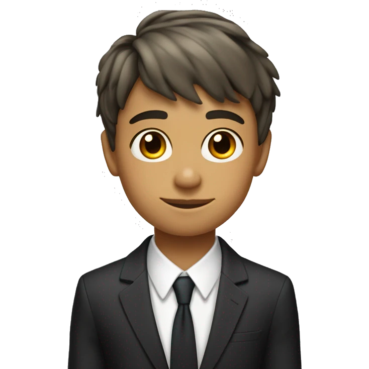 a 12 year old with a few freckles and a low taper fringe haircut and is white but 26% tanned and wearing a suit  emoji