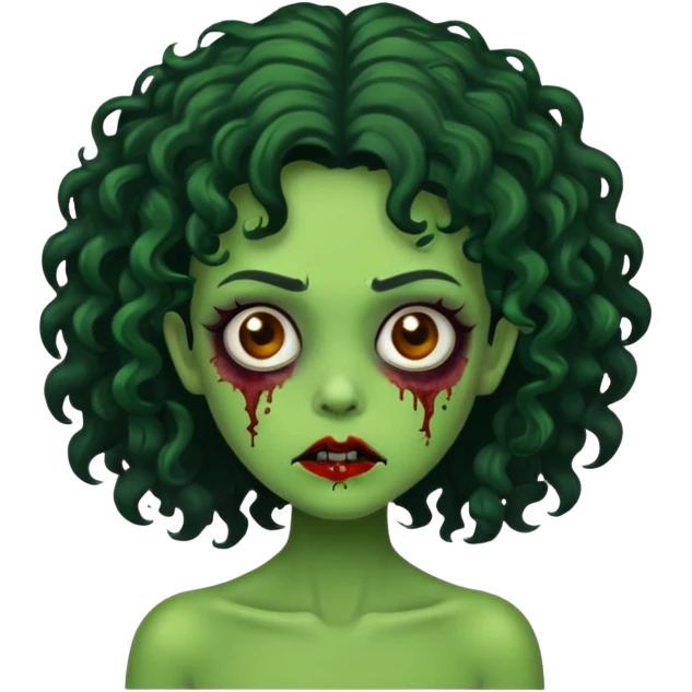 garota verde zombie com cabelos cacheados preto emoji